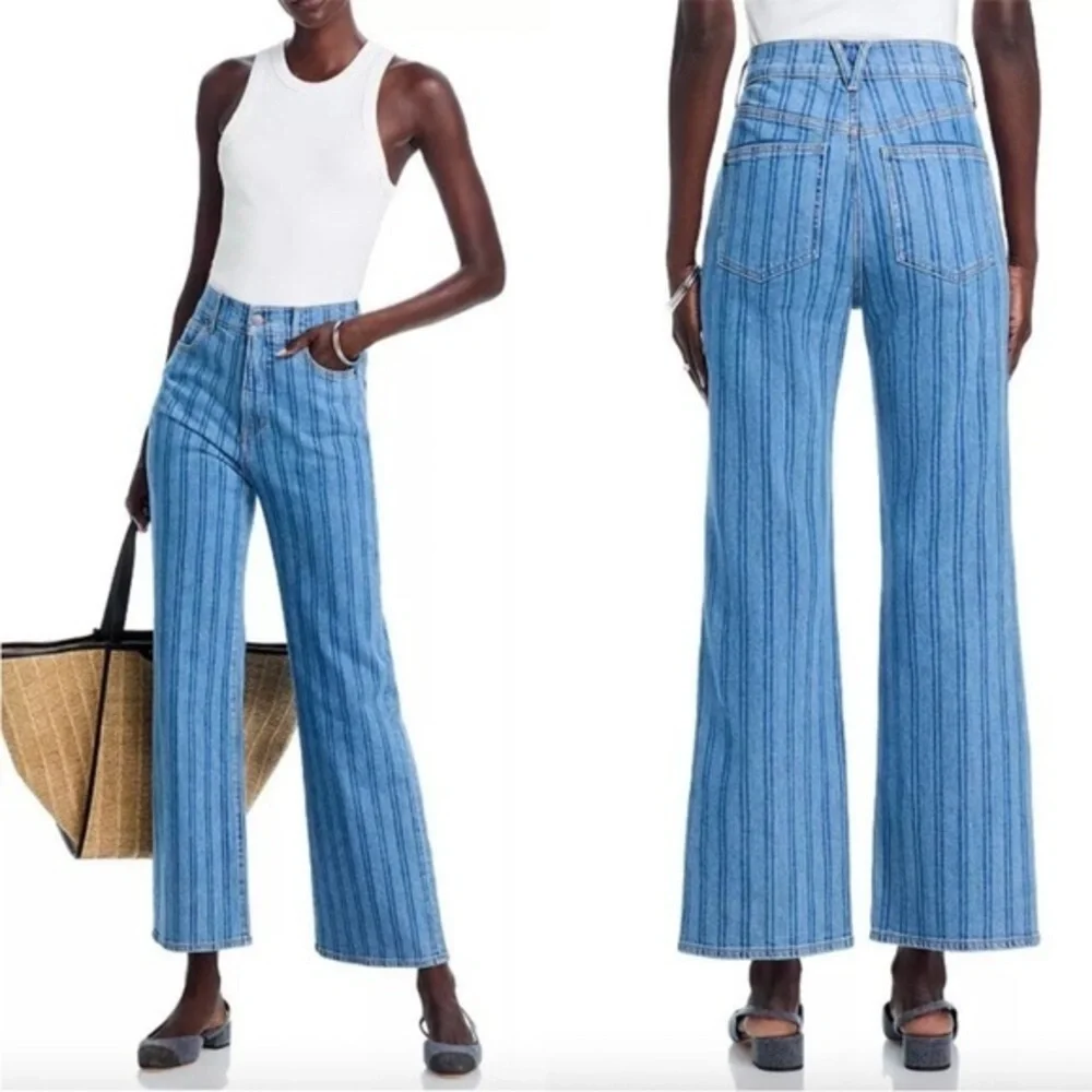 NWT Veronica Beard Jeans Crosbie Wide Leg Loafer in Sapphire Stripe Blue